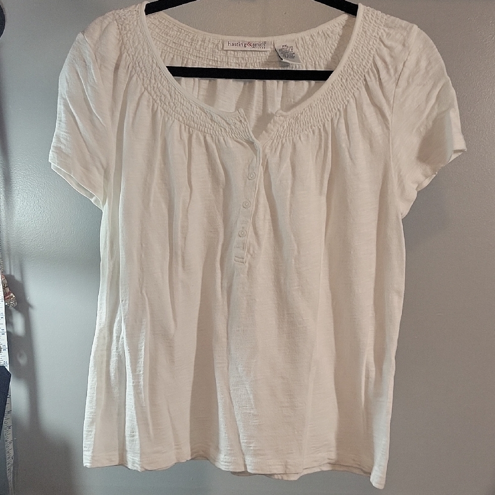 Cream Smocked Buttoned Blouse